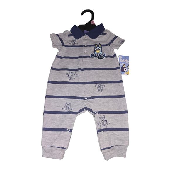 Bluey Baby Boy Short Sleeve Romper SZ 12M striped blue gray NWT - Picture 1 of 5